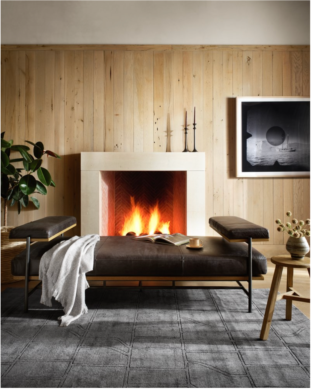 Kenton 79" Oak + Steel Chaise - Black