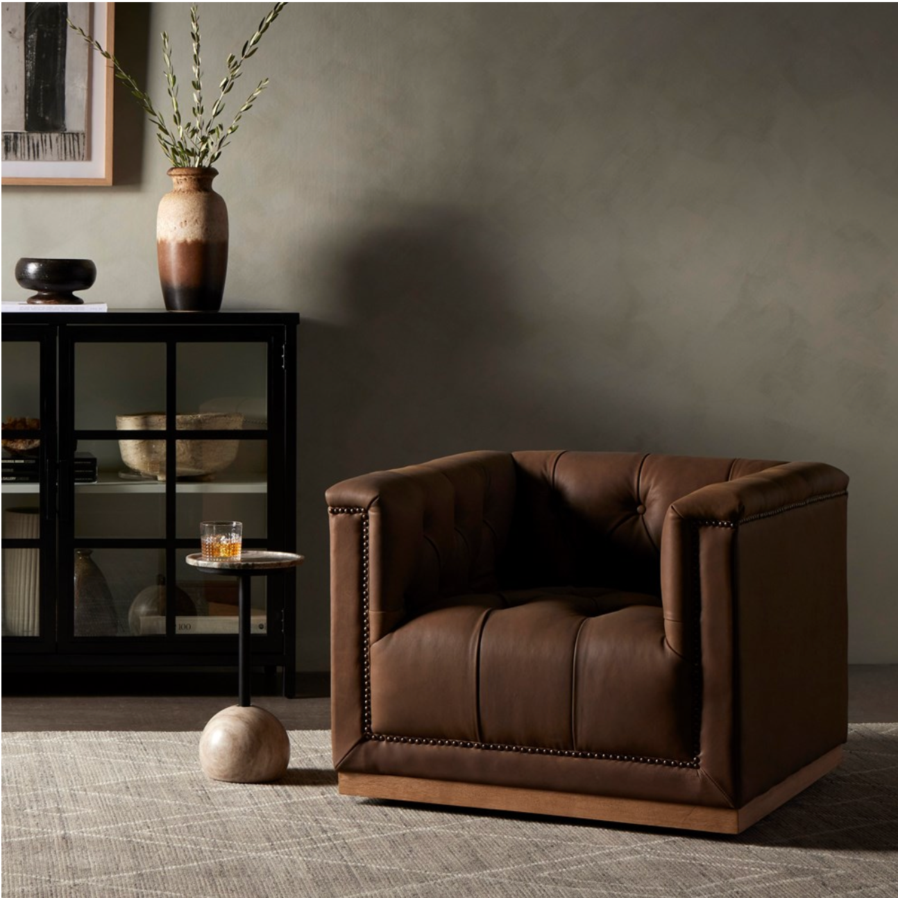 Maxine 34" Top Grain Leather Swivel Chair - Earth