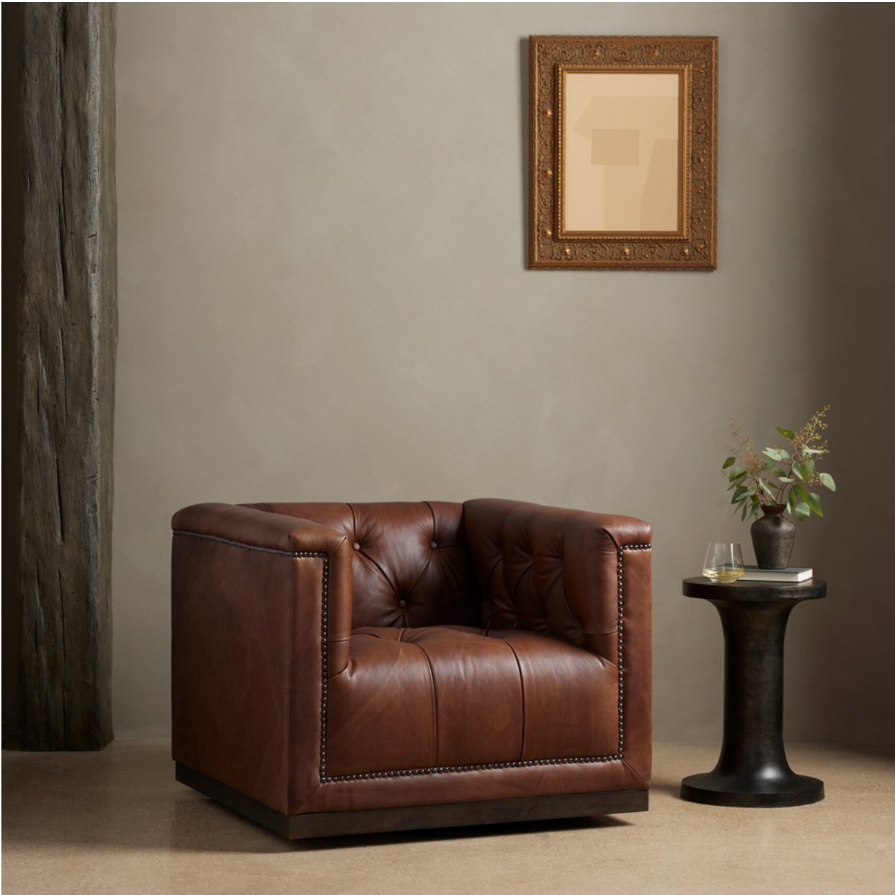 Maxine 34" Top Grain Leather Swivel Chair - Tobacco