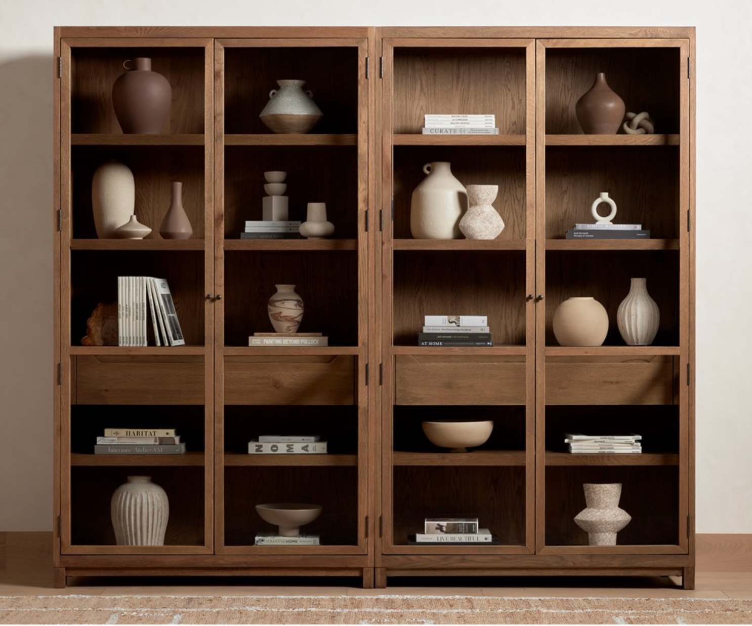 Mika 48" Oak + Glass Cabinet - Drifted Oak Solid