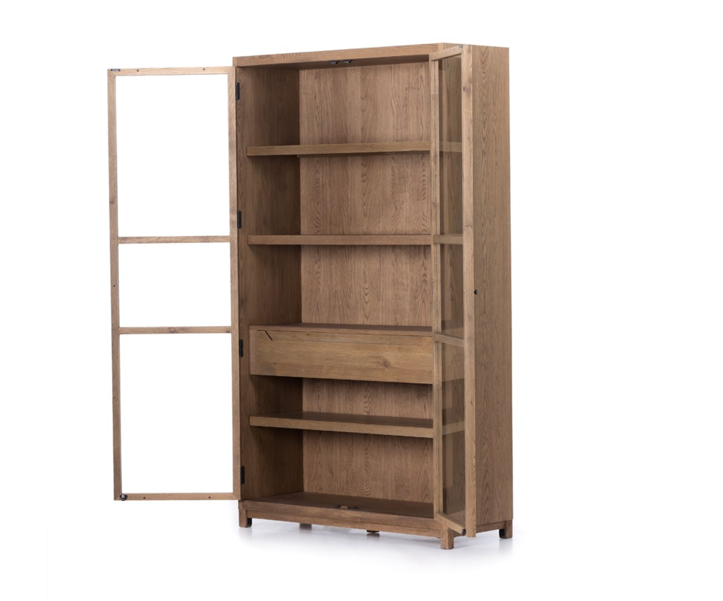 Mika 48" Oak + Glass Cabinet - Drifted Oak Solid