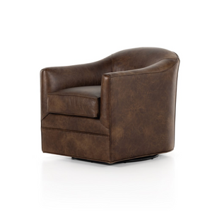 SD Quentin 27" Top Grain Leather Swivel Chair - Arvada Cigar