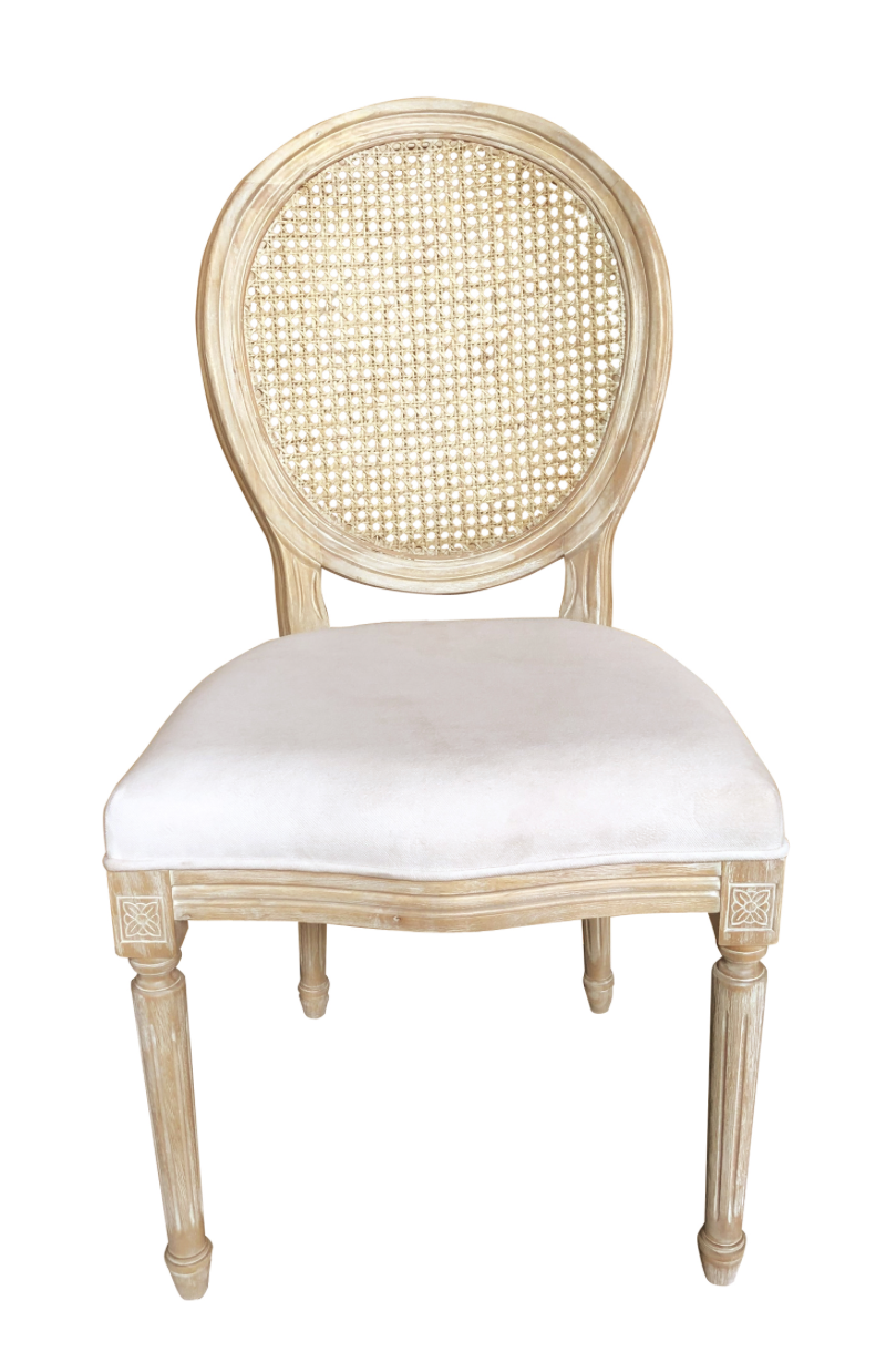 Salem Oval Mesh Back Dining Chair - Ivory Linen + New White Wash