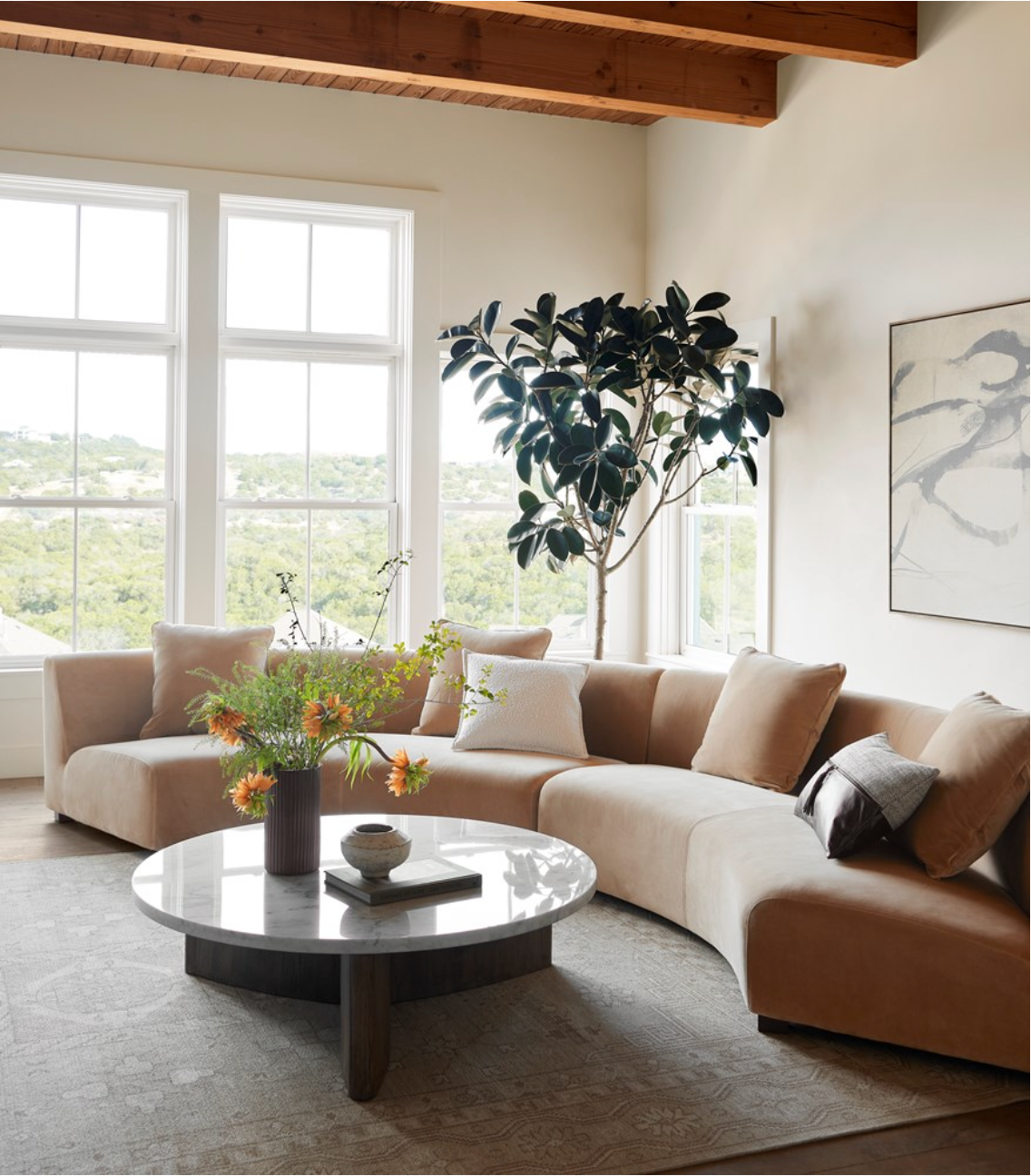 Rhonda 176" Curved Bench Seat Sectional - Camel