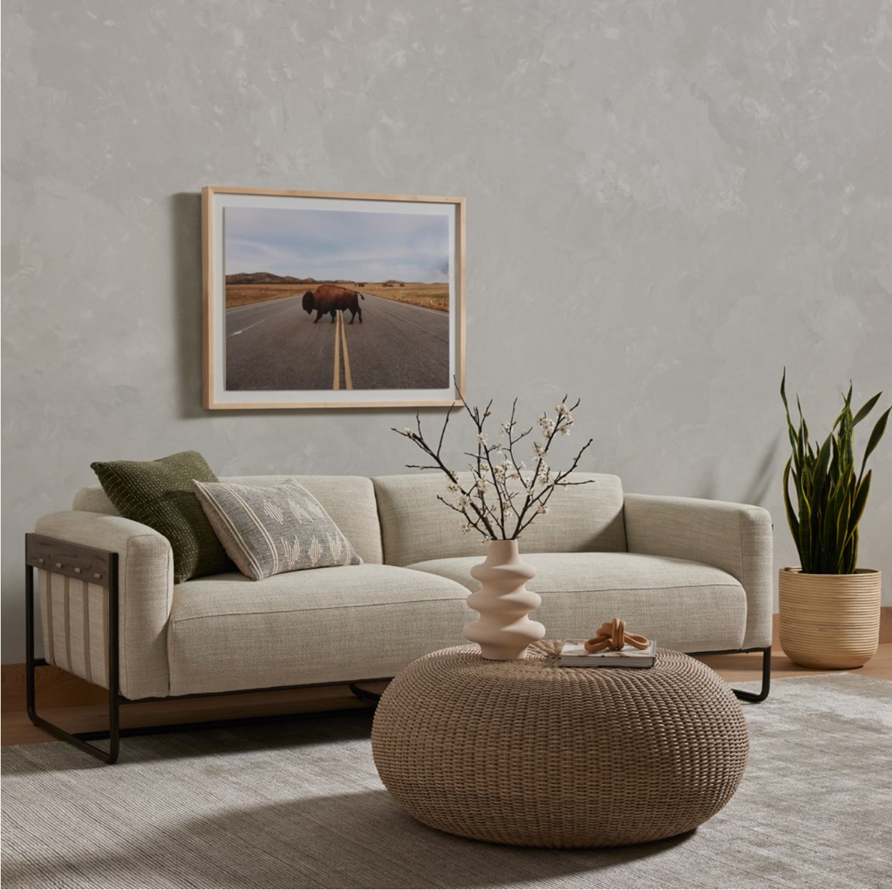 Elle 91" 2 Cushion Sofa - Iron + Performance Taupe
