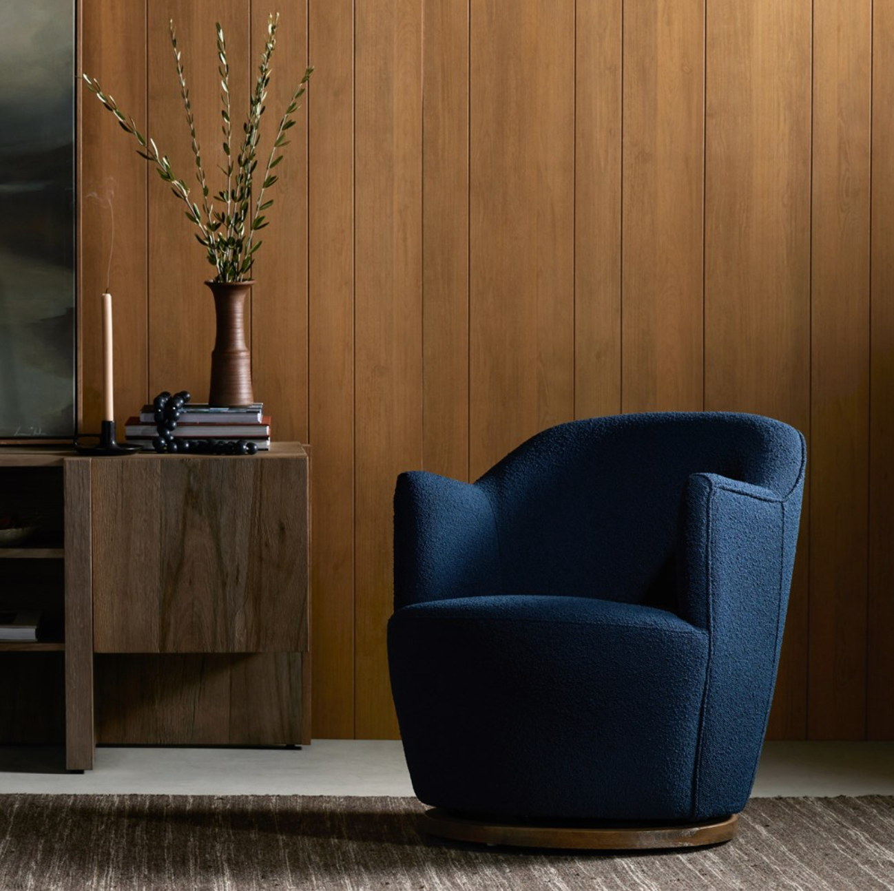 Santiago 26" Swivel Chair - Parawood + Indigo