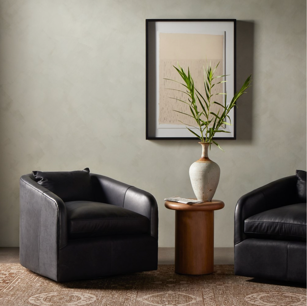 Tapanga 32" Top Grain Leather Swivel Chair - Heirloom Black