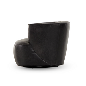 Kaelyn 34" Top Grain Leather Swivel Chair - Black