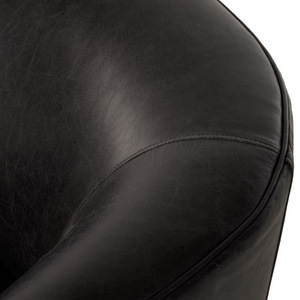 Kaelyn 34" Top Grain Leather Swivel Chair - Black