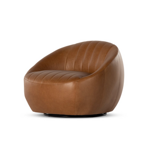 Clementine 35" Top Grain Leather Swivel Chair - Sienna