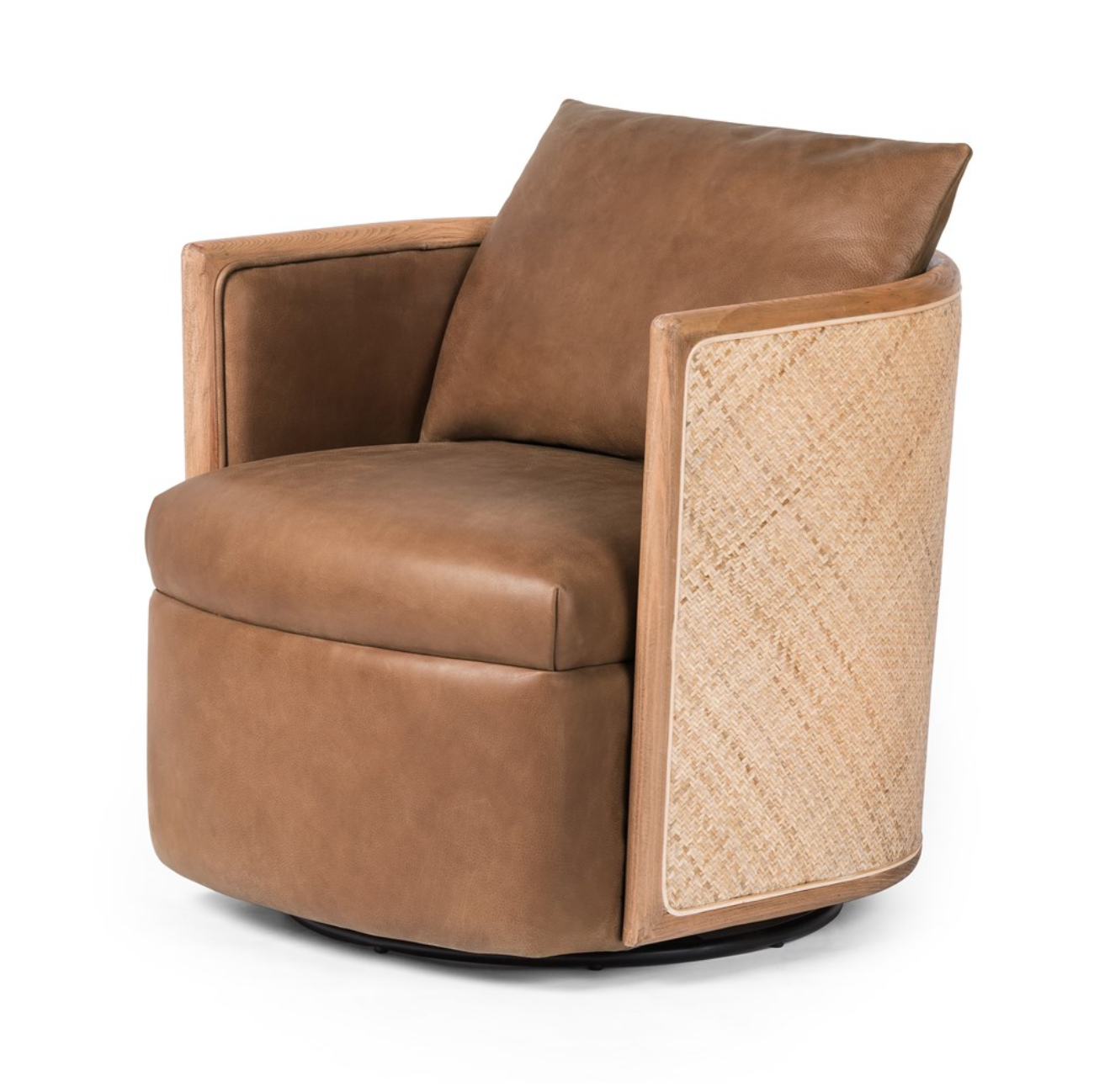 Newberry 28" Top Grain Leather Swivel Chair - Cane + Cognac