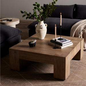 Remy 40" Square Coffee Table - Rustic Wormwood Oak