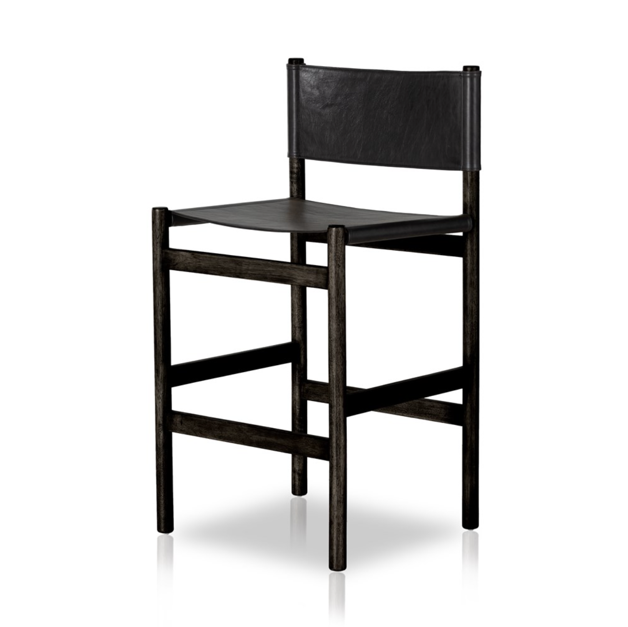 Zander 24" Top Grain Leather Barstool - Black Charcoal Parawood