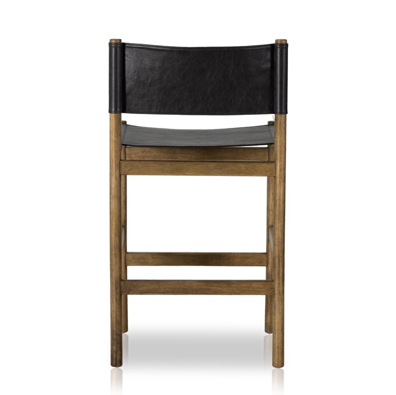 Zander 24" Top Grain Leather Barstool - Sonoma Black W/ Solid Parawood