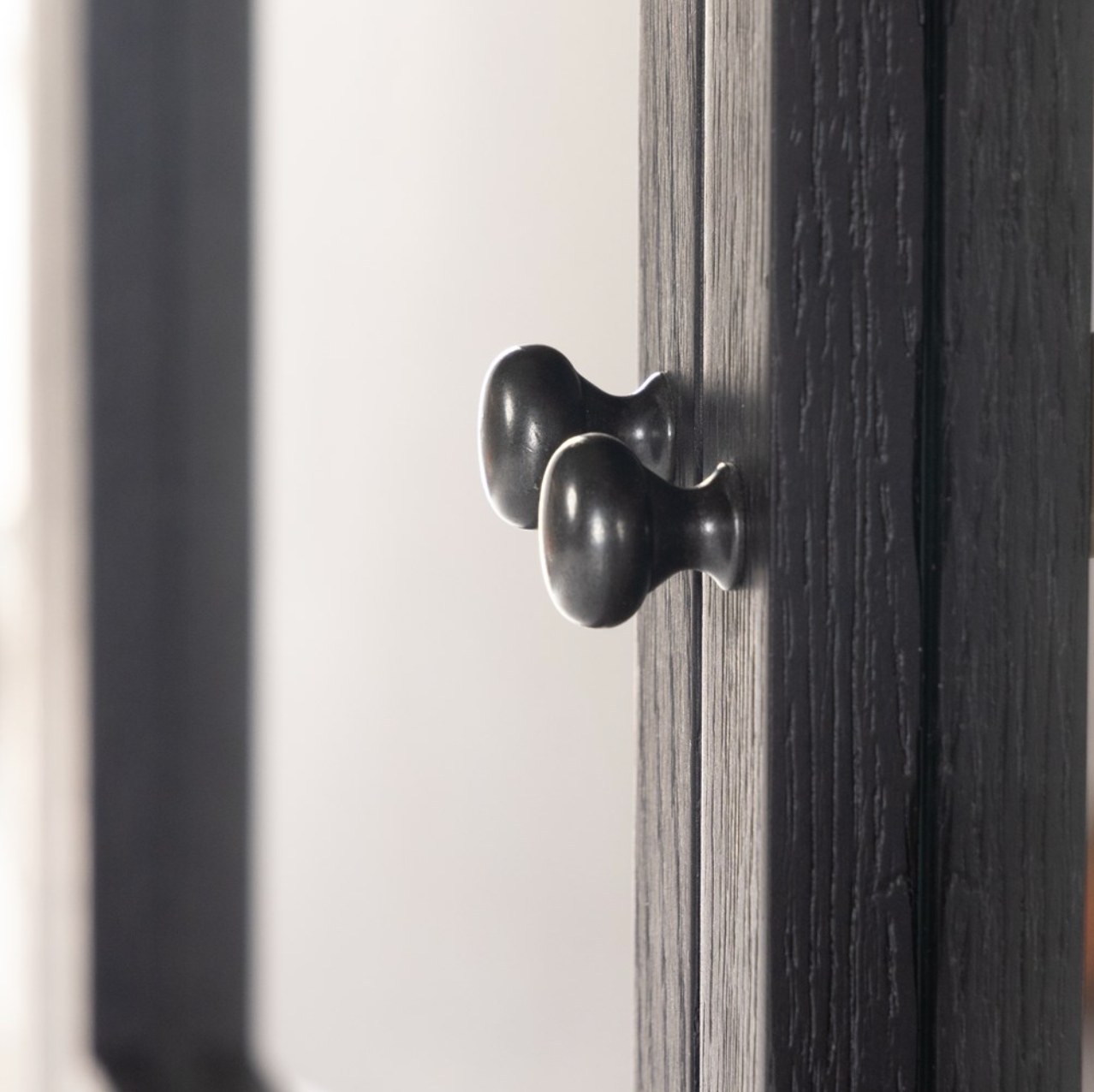 Kadence 95" Oak + Glass Door Double Cabinet - Matte Black + Oak