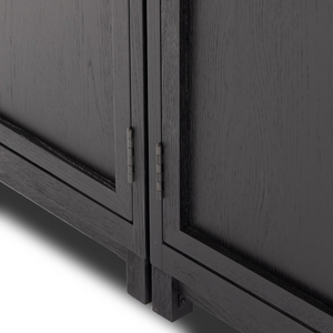 Kadence 95" Oak + Glass Door Double Cabinet - Matte Black + Oak