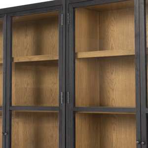 Kadence 95" Oak + Glass Door Double Cabinet - Matte Black + Oak