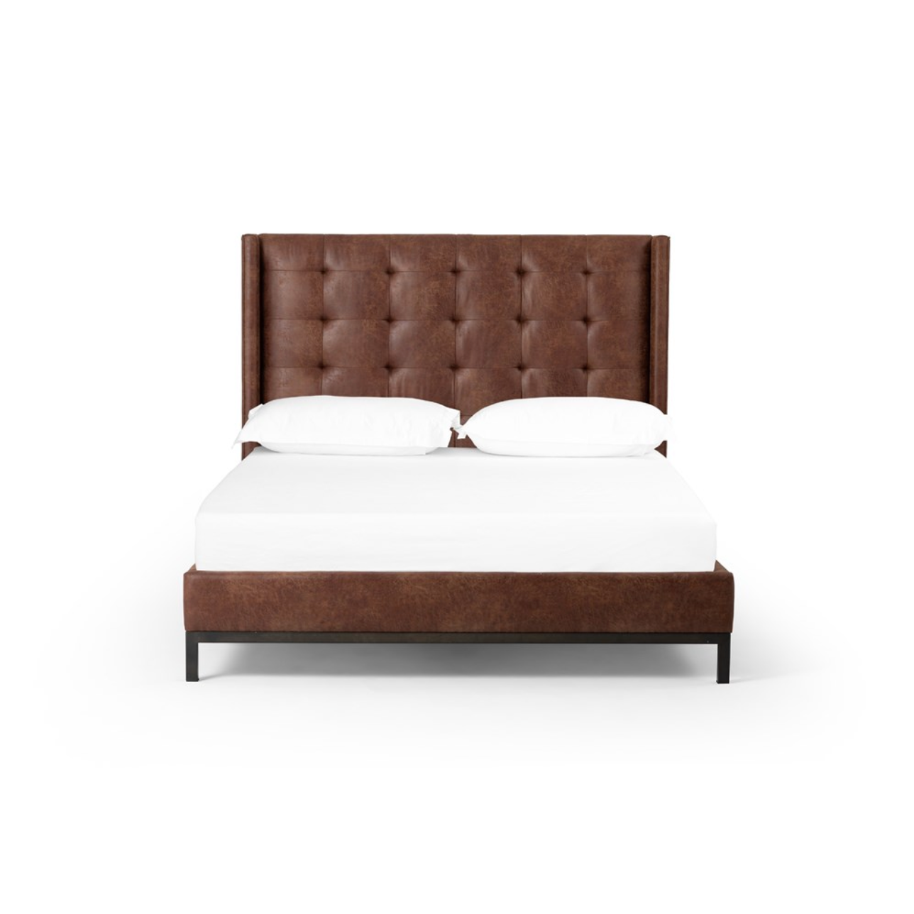 Newton 81" Tufted Leather Queen Bed - Vintage Tobacco