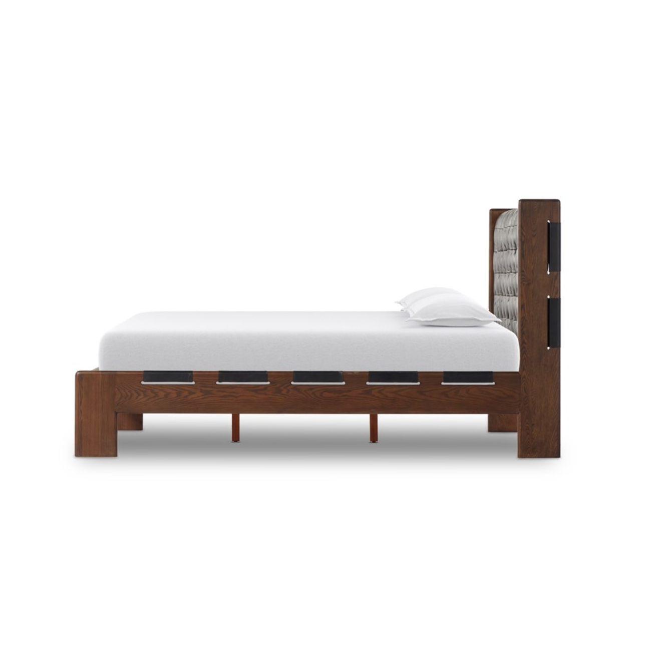 Maren 80" King Bed - Solid Ash + Black Leather