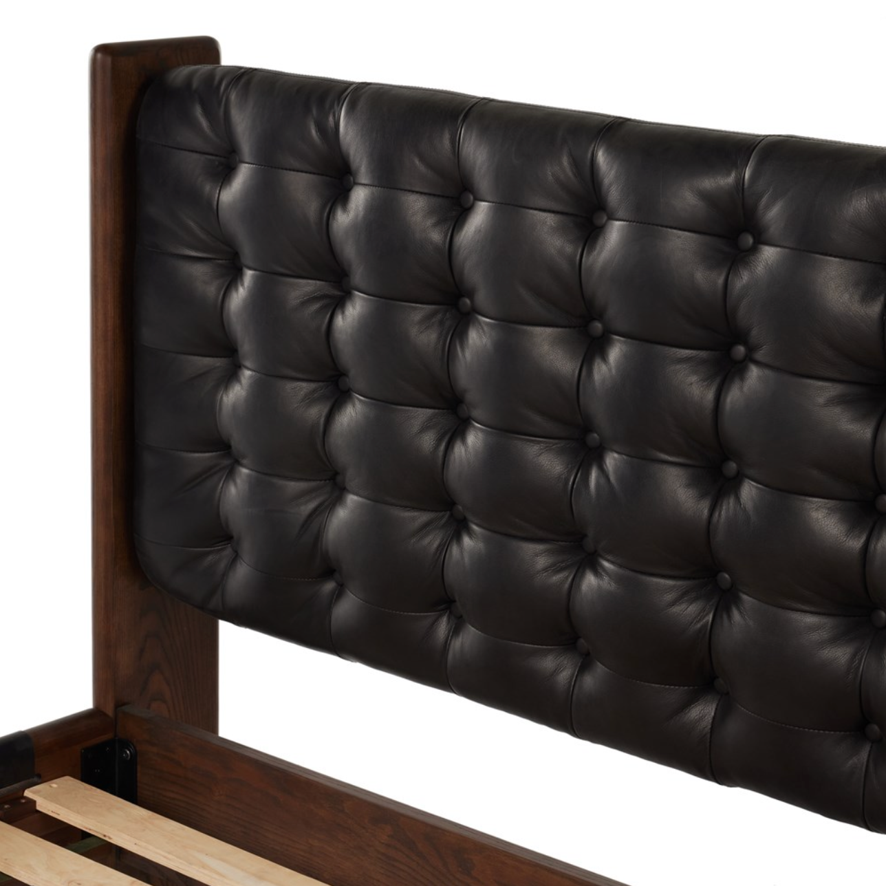 Maren 80" King Bed - Solid Ash + Black Leather