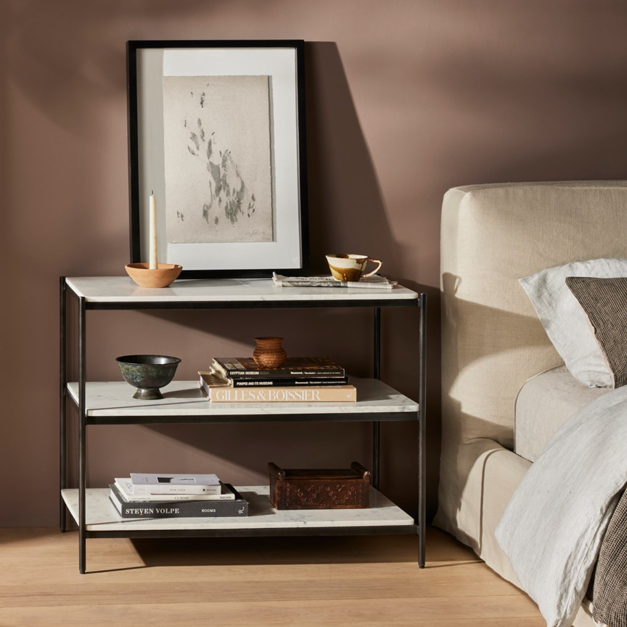 Felipe 33" Marble Nightstand - Hammered Gray Iron + Cloud