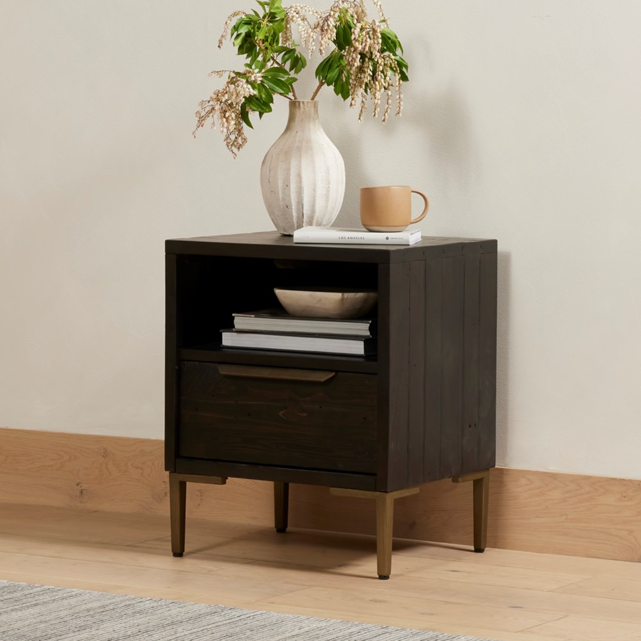 Willow 19" Reclaimed Pine Nightstand - Dark Carbon + Iron