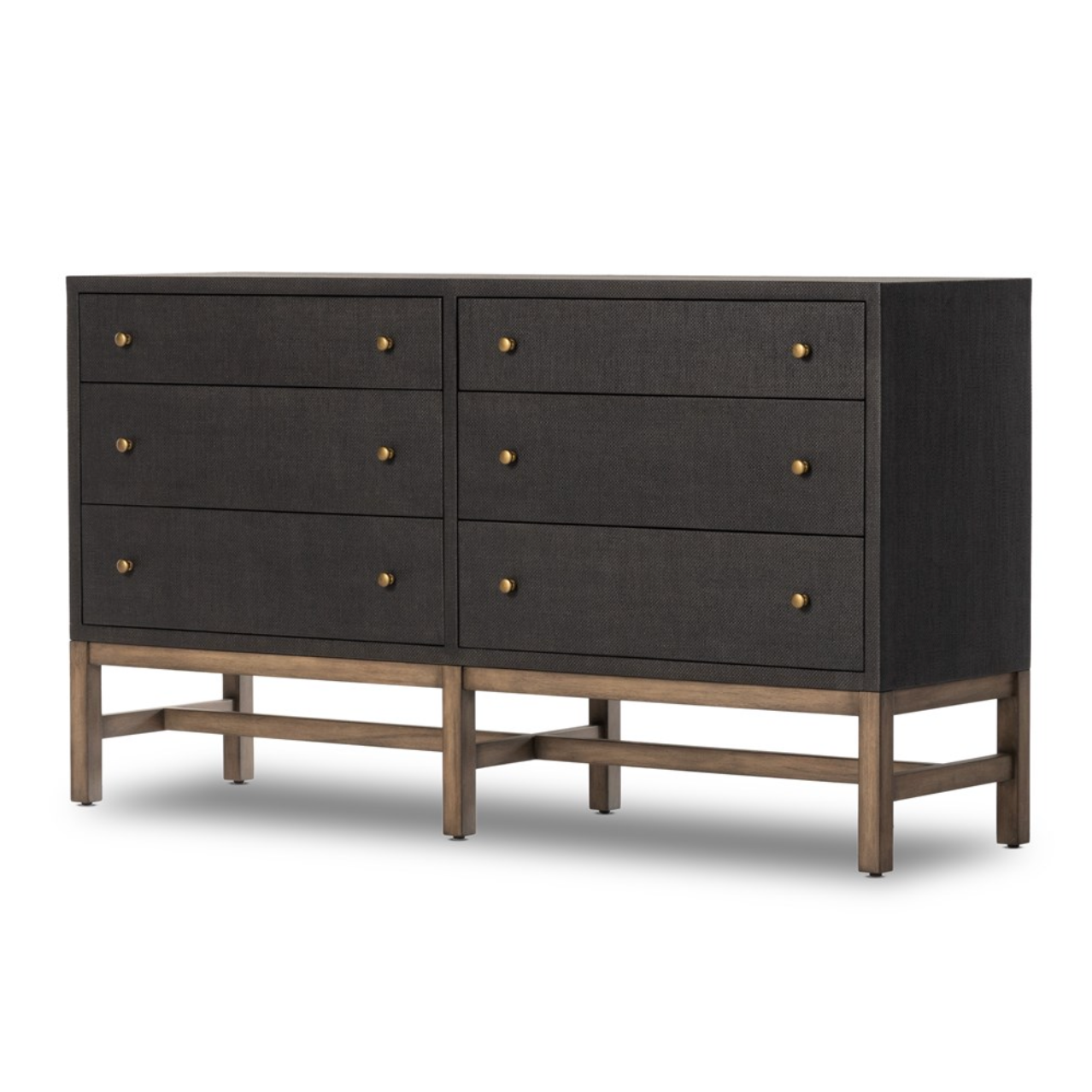 Bari 62" 6 Drawer Dresser - Woven Black + Mahogany