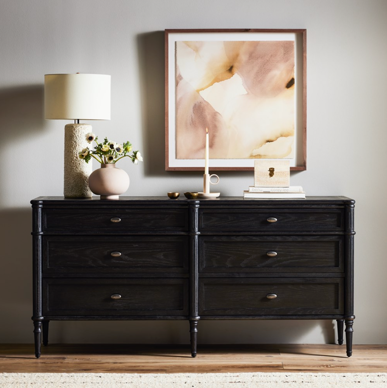 Eloise 70" 6 Drawer Dresser - Distressed Black