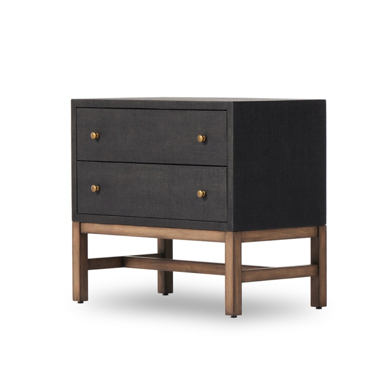 Bari 30" 2 Drawer Nightstand - Woven Black + Mahogany
