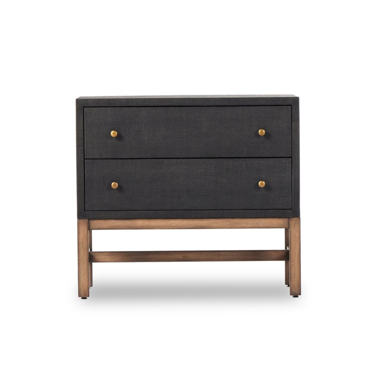Bhari 30" 2 Drawer Nightstand - Woven Black + Antique Brass