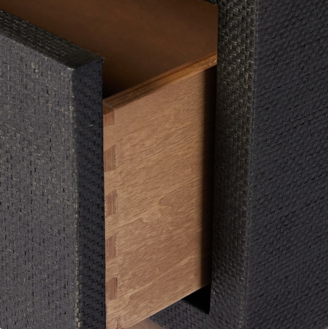 Bhari 30" 2 Drawer Nightstand - Woven Black + Antique Brass