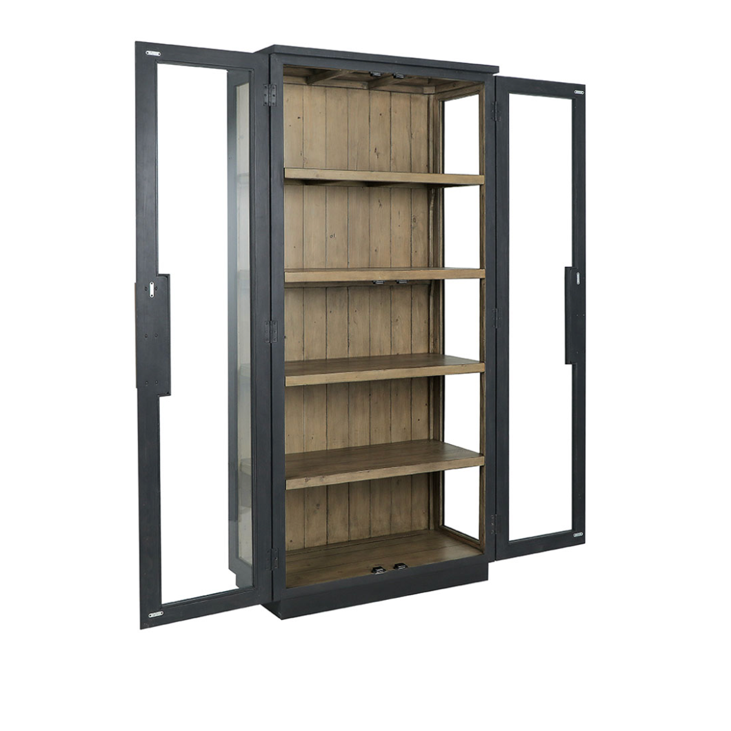 Hastings 38" Wood + Glass 2 Door Cabinet - Black + Rustic Brown