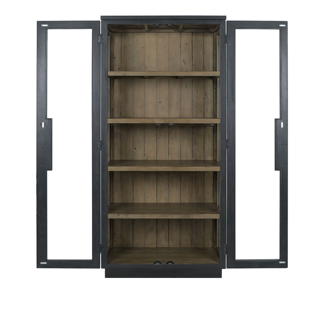 Hastings 38" Wood + Glass 2 Door Cabinet - Black + Rustic Brown