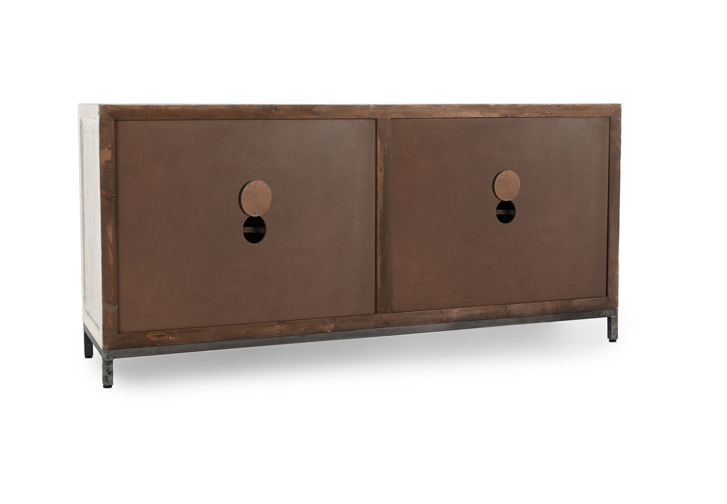 Drake 76" Reclaimed Pine + Travertine 4 Door Sideboard - Distressed White
