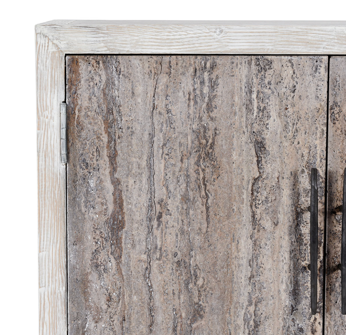 Drake 76" Reclaimed Pine + Travertine 4 Door Sideboard - Distressed White
