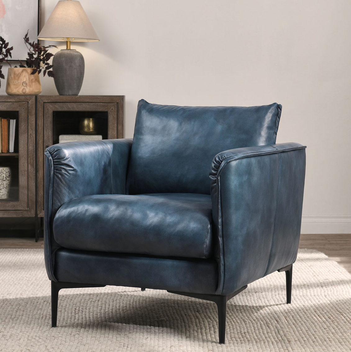 Amelia Top Grain Leather 32" Club Chair - Blue