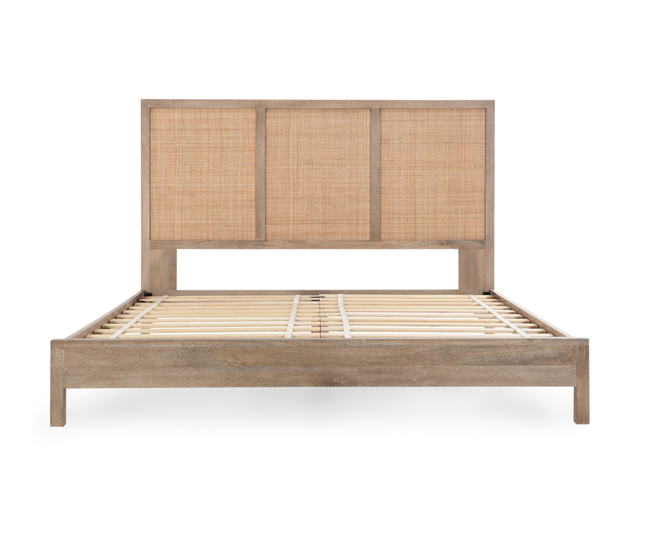 Plateau 64" Wood & Rattan Queen Bed - Light Natural