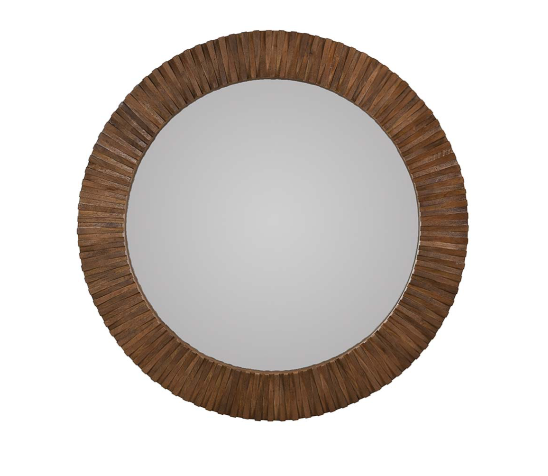 Nantucket 50" Round Wood Wall Mirror - Natural Brown