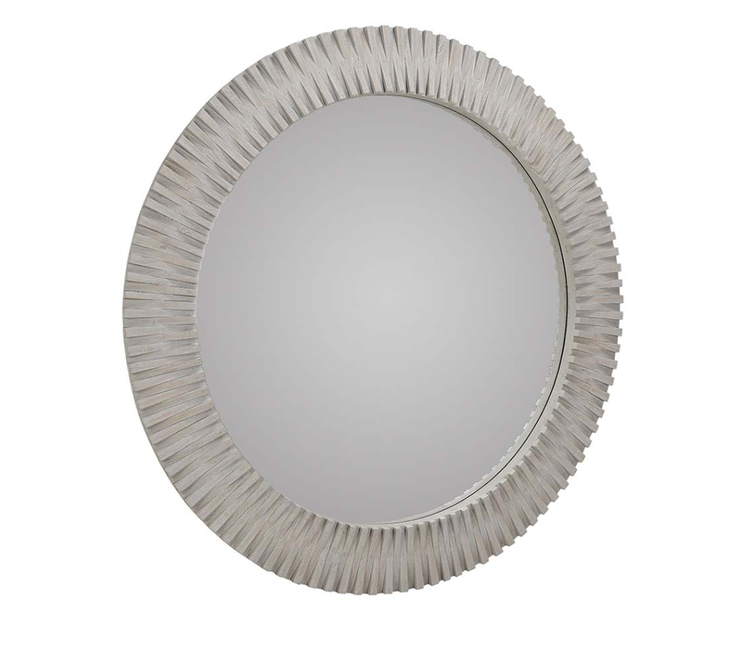 Nantucket 50" Round Wood Wall Mirror - White Wash