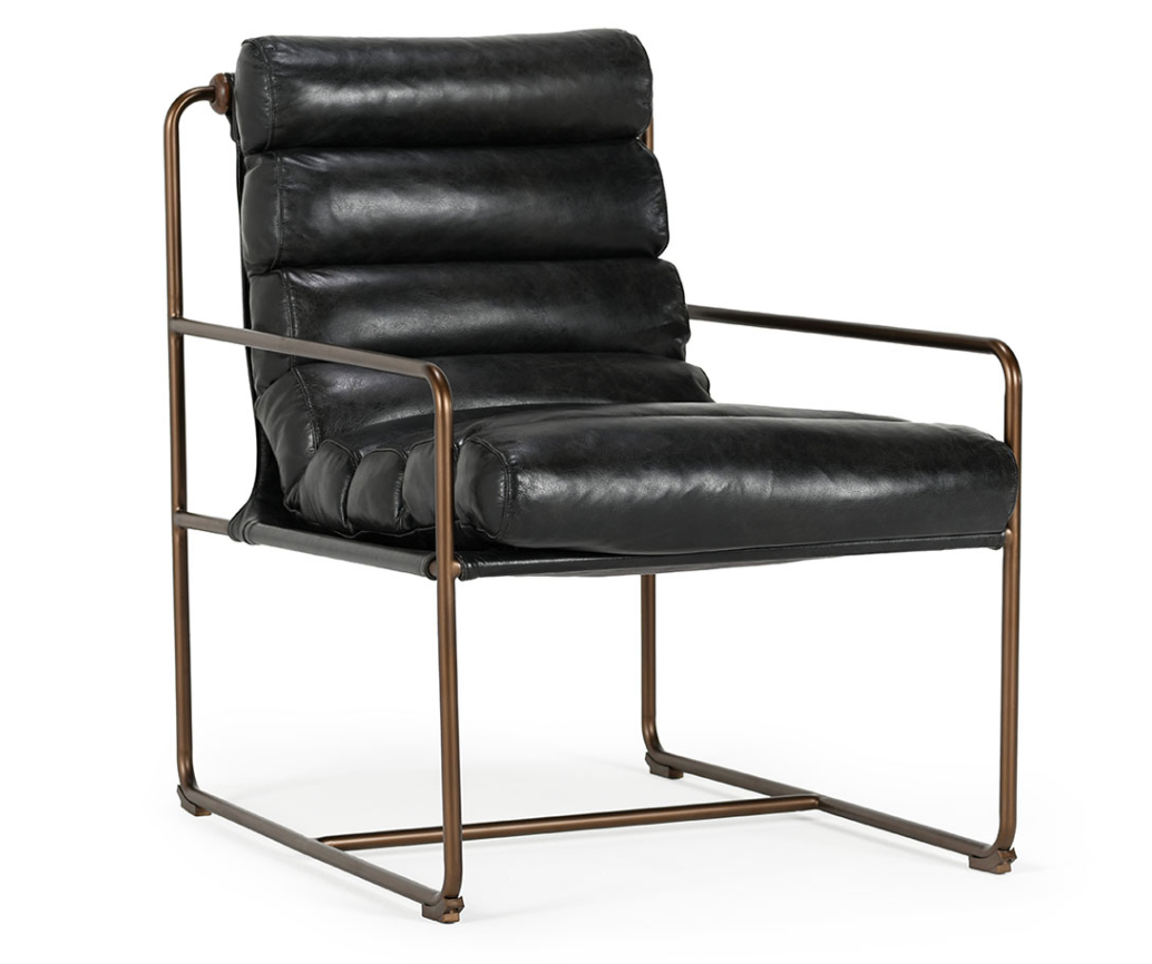 Brooklyn Top Grain Leather Accent Chair - Ebony + Iron