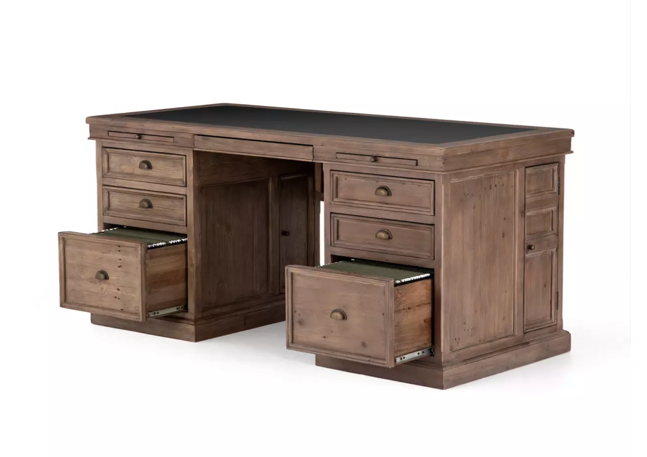 Harvey 69" Reclaimed Ash + Leather Executive Desk