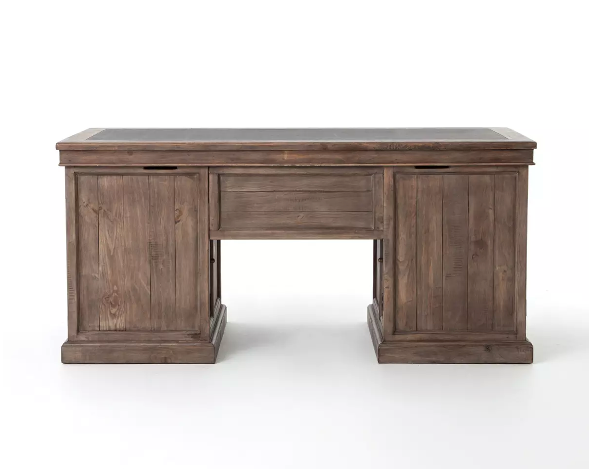 Harvey 69" Reclaimed Ash + Leather Executive Desk