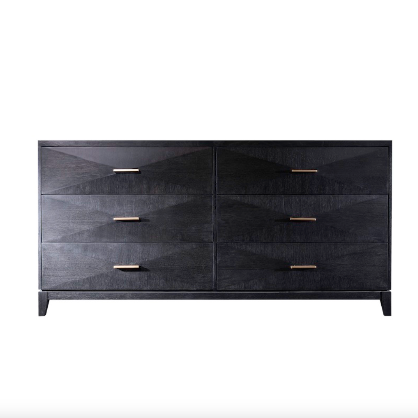 Astrid 64" Six Drawer Oak Dresser - Onyx + Aged Bronze
