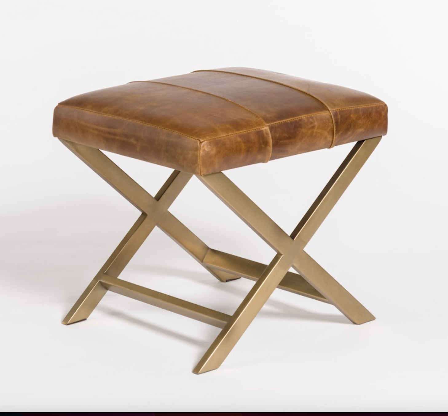 Griffin 23" Cross Leather Ottoman - Vintage Cigar