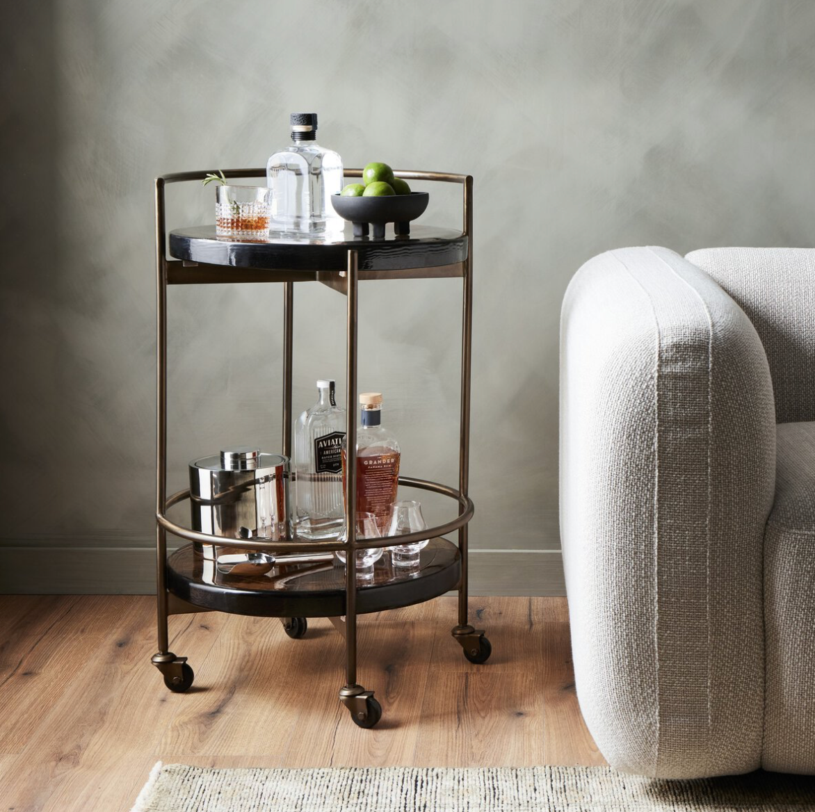 Miranda 21" Bar Cart - Dark Brass + Smoked Glass