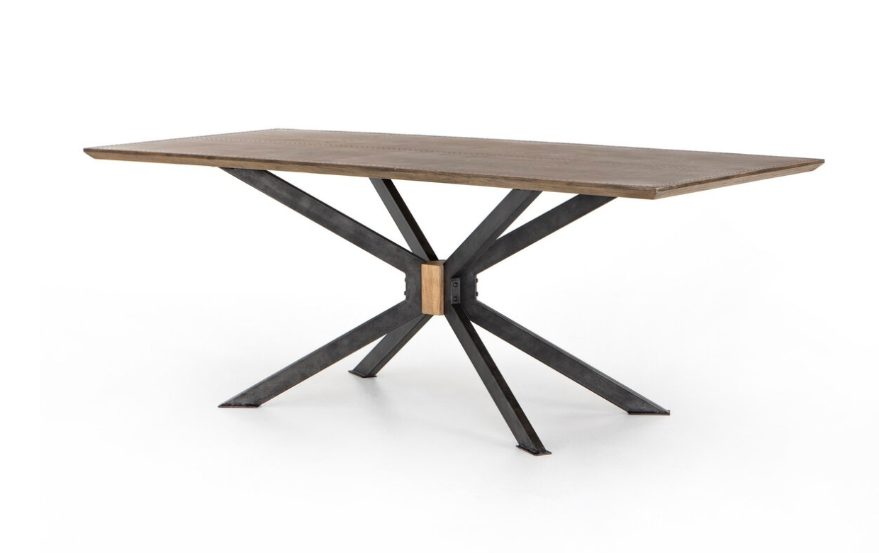 Spinnaker 79" Brass Clad Top Dining Table - Oak + Iron