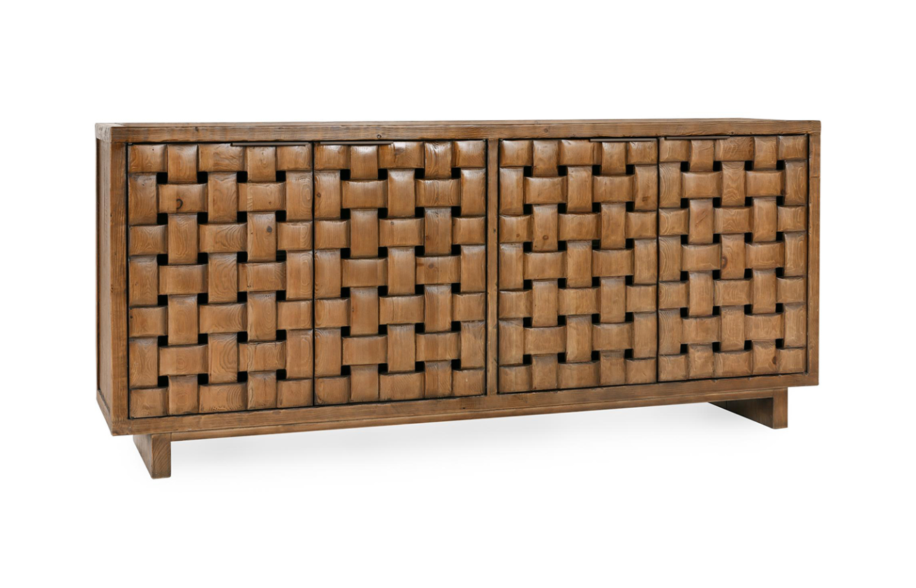 Lewis 81" 4 Door Reclaimed Pine Woven Sideboard - Hazelnut