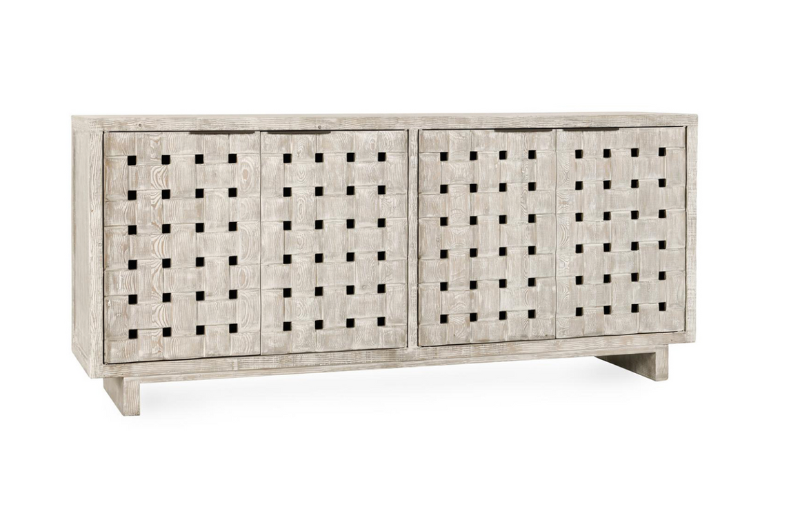 Lewis 81" 4 Door Reclaimed Pine Woven Sideboard - Misted White