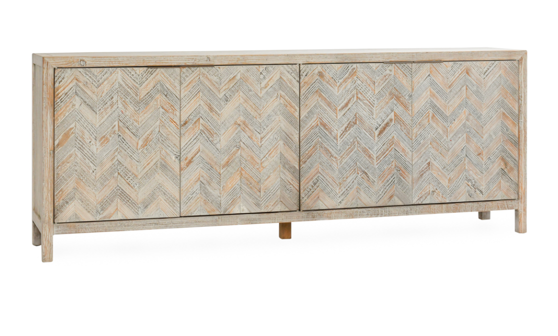 Sierra 94" 4 Door Reclaimed Pine Sideboard - Washed Herringbone