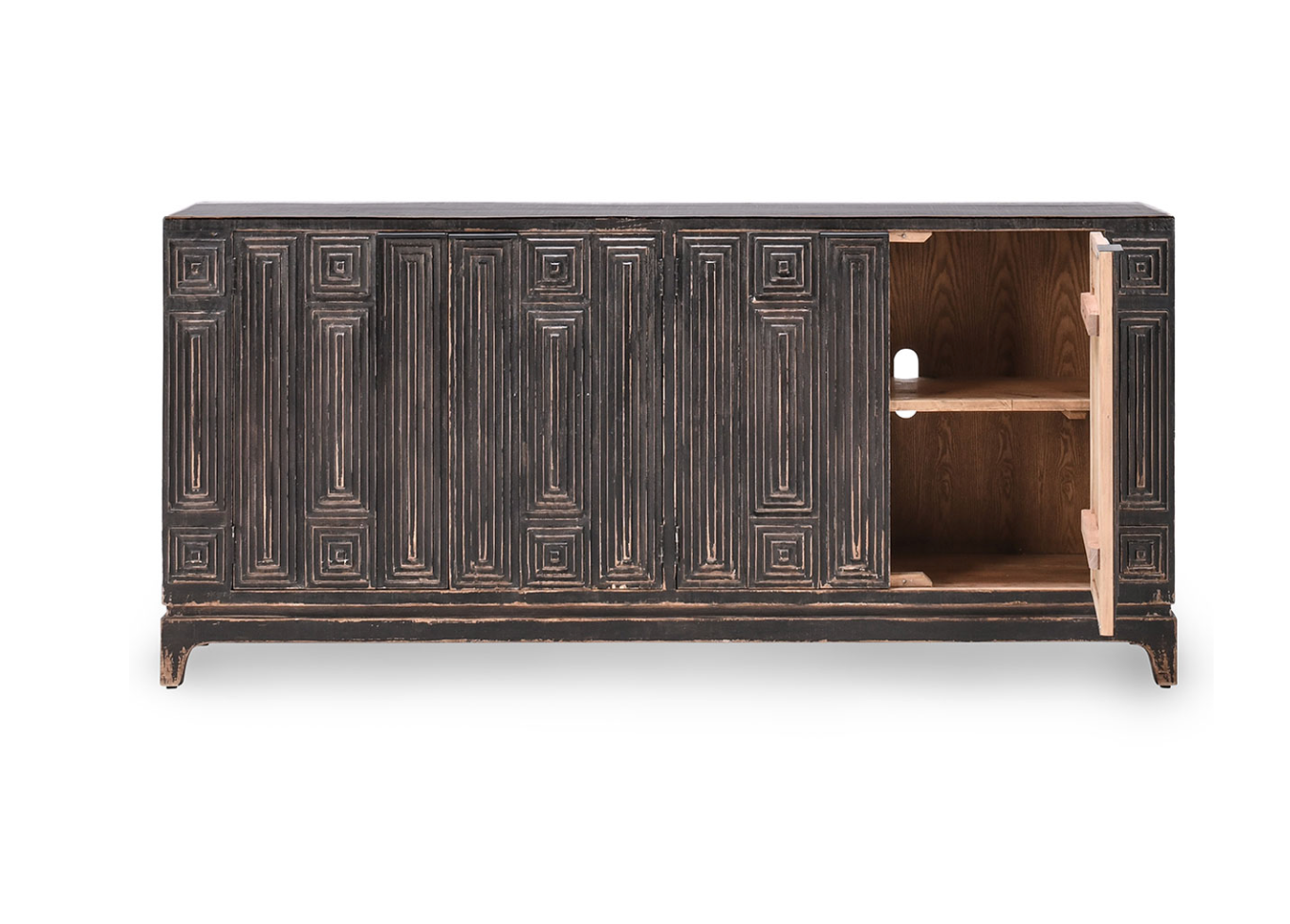 Cayo 82" 4 Door Reclaimed Pine Sideboard - Distressed Black